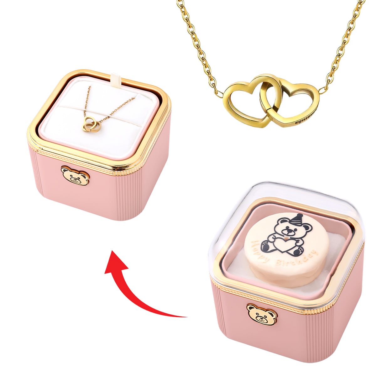 Überraschungs Geburtstags Box mit Doppelherzkette und Kerze