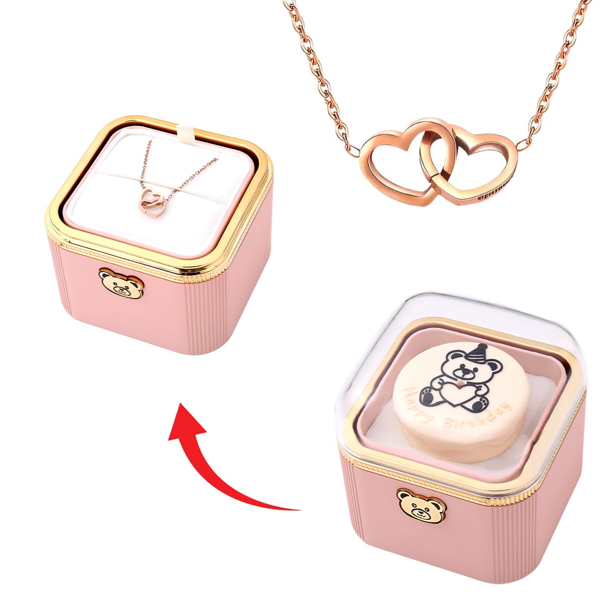 Überraschungs Geburtstags Box mit Doppelherzkette und Kerze