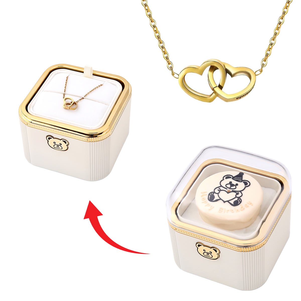 Überraschungs Geburtstags Box mit Doppelherzkette und Kerze