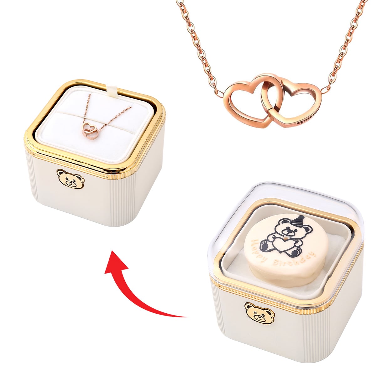 Überraschungs Geburtstags Box mit Doppelherzkette und Kerze