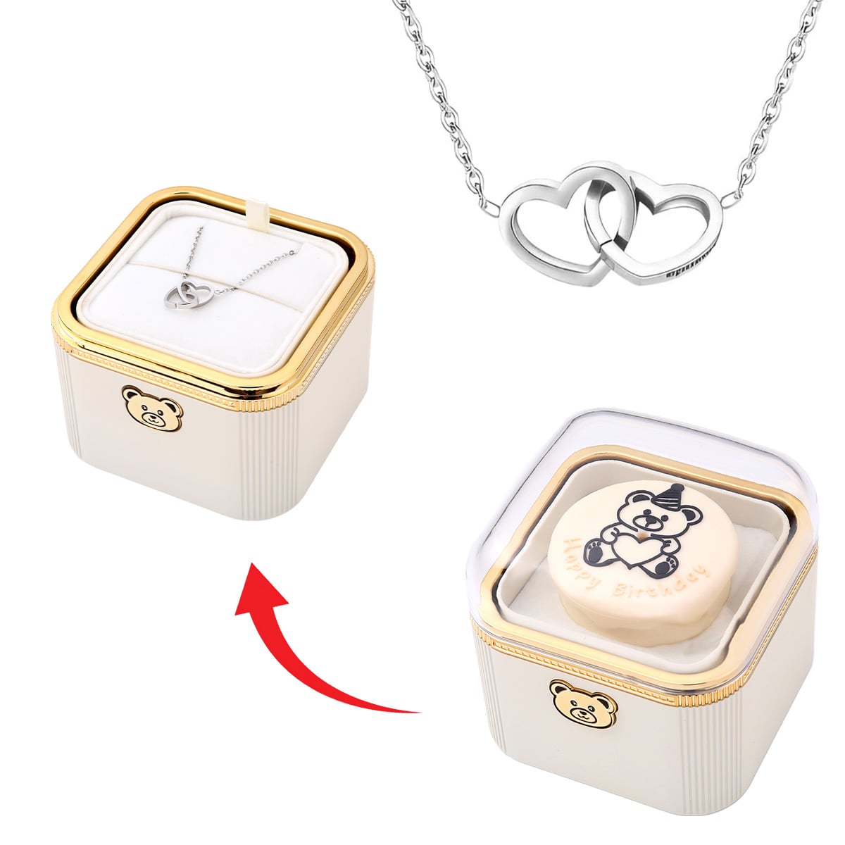 Überraschungs Geburtstags Box mit Doppelherzkette und Kerze