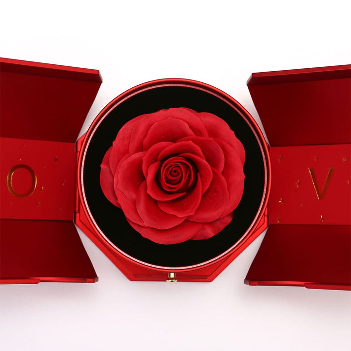Große ewige Rosenbox mit Gravur-Doppelherzkette