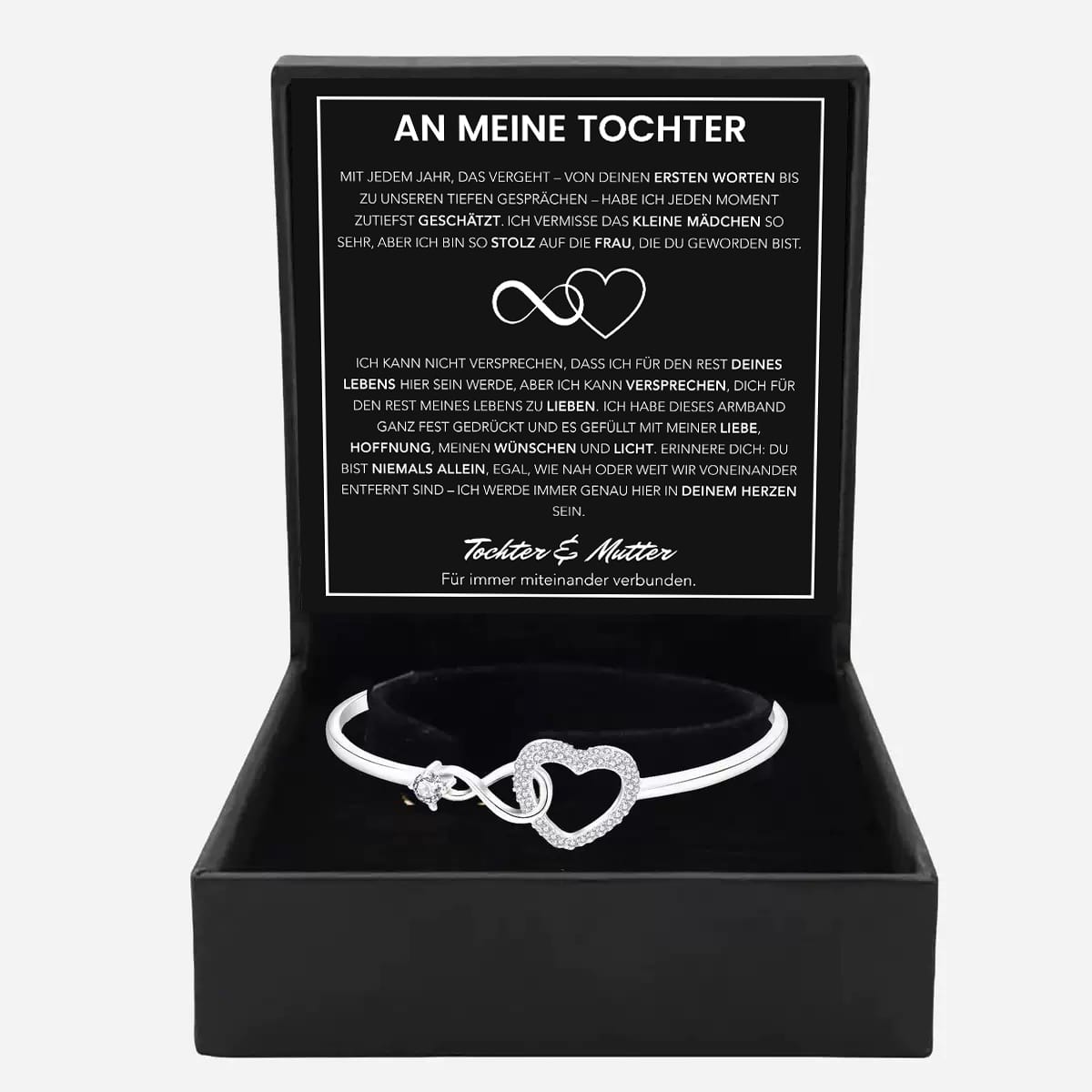 An meine Tochter - Unendlichkeit & Herz Armband mit Notiz
