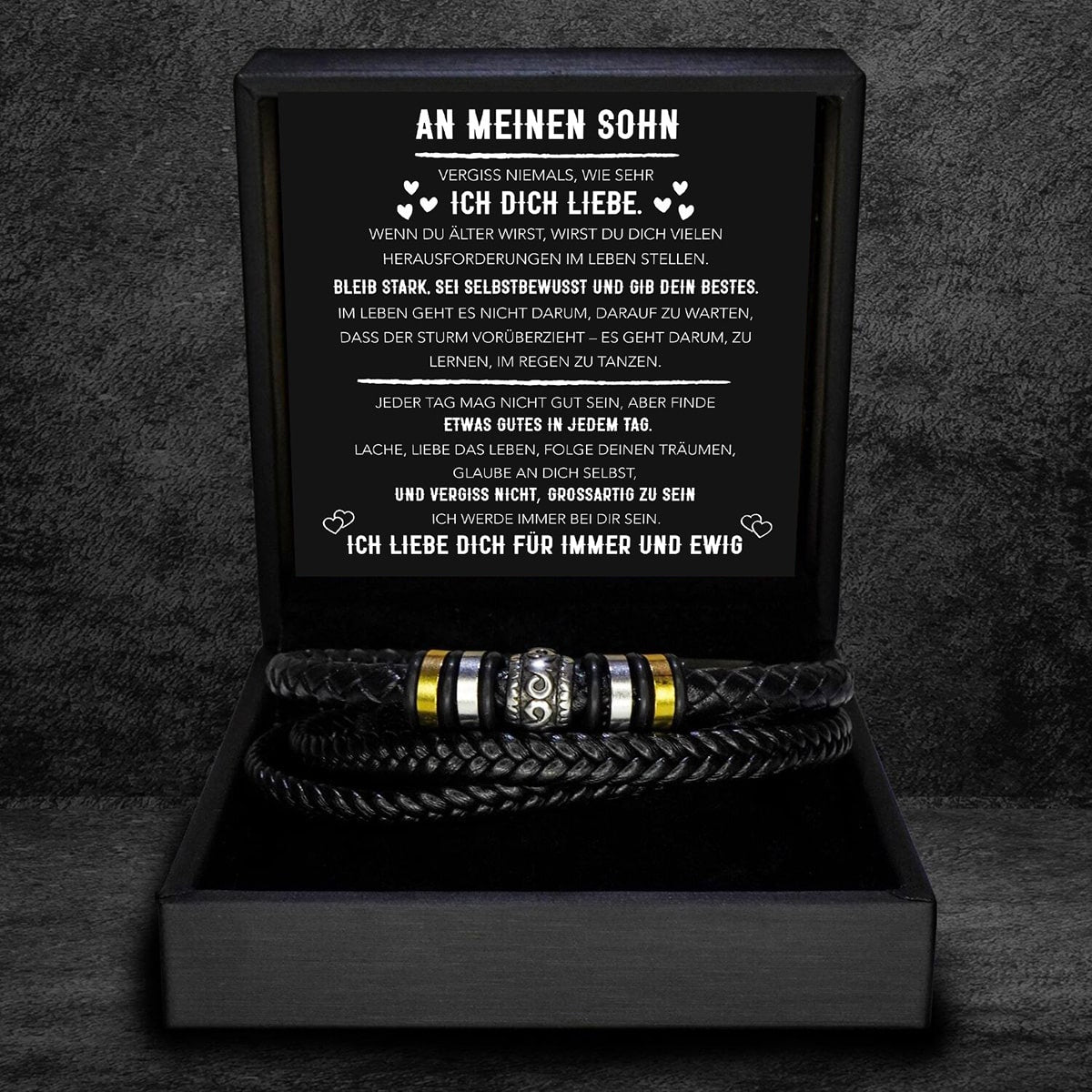 An meinen Sohn - Ich Liebe Dich - Geflochtenes Edelstahl Lederarmband