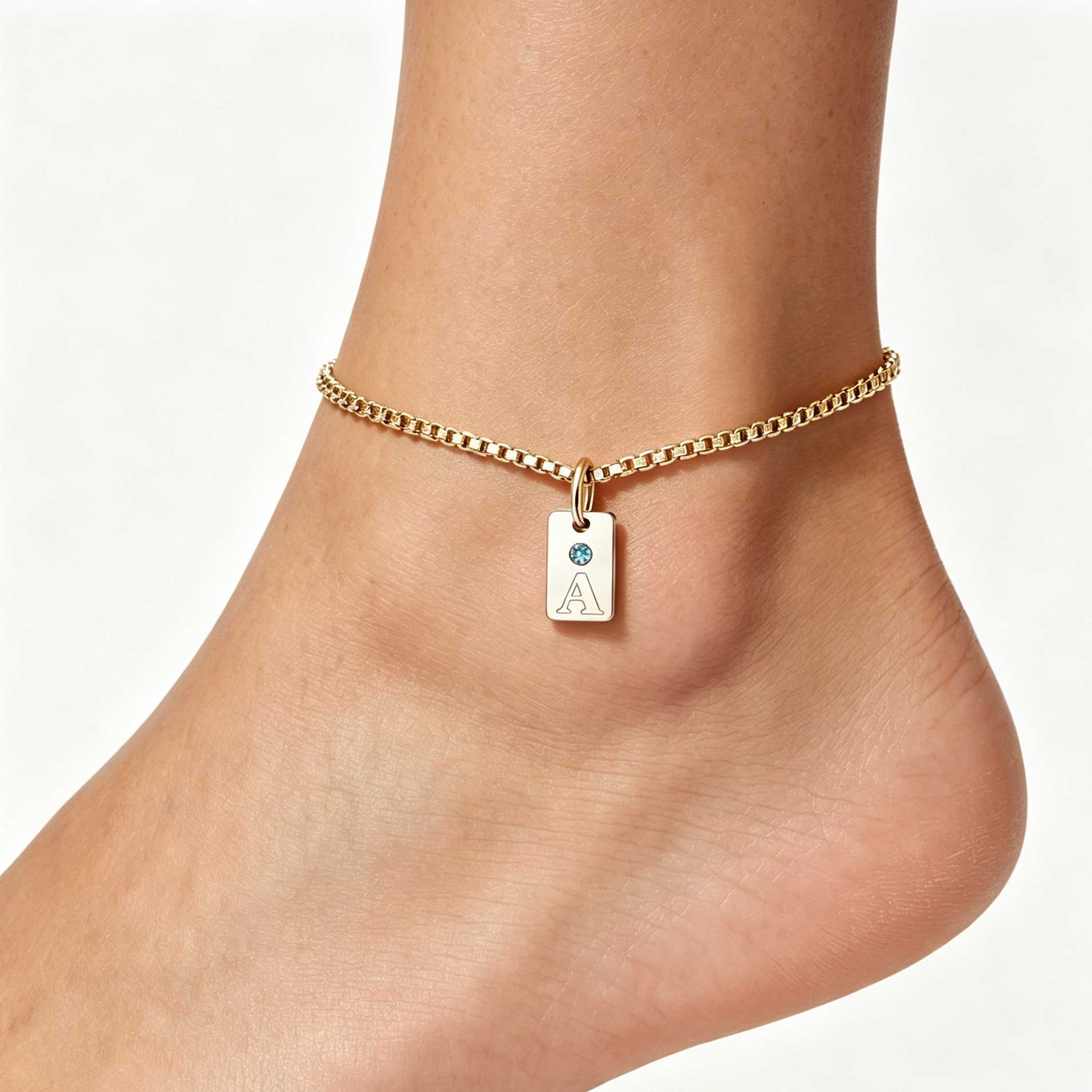 Initial & Geburtsstein Charm-Fußkettchen