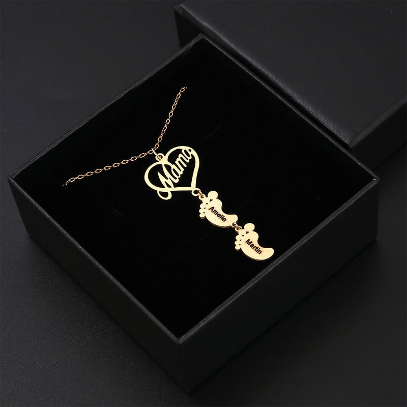 S925 Sterling Silber - Mama Herzkette mit Füßchen-Namen