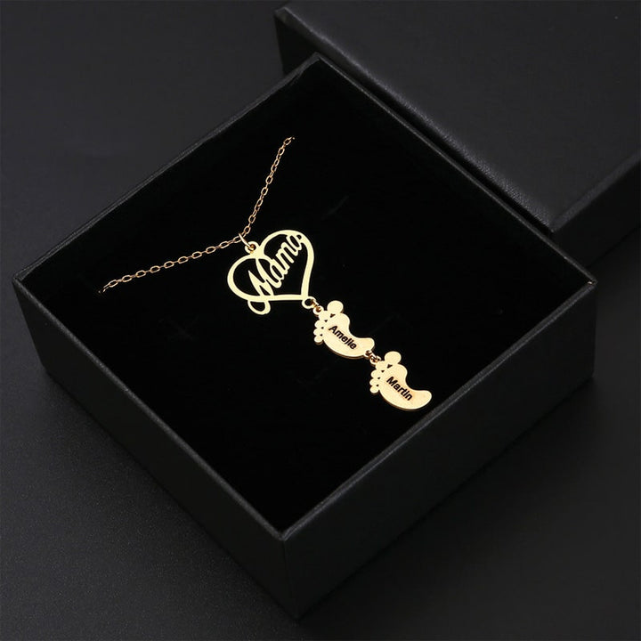 S925 Sterling Silber - Mama Herzkette mit Füßchen-Namen