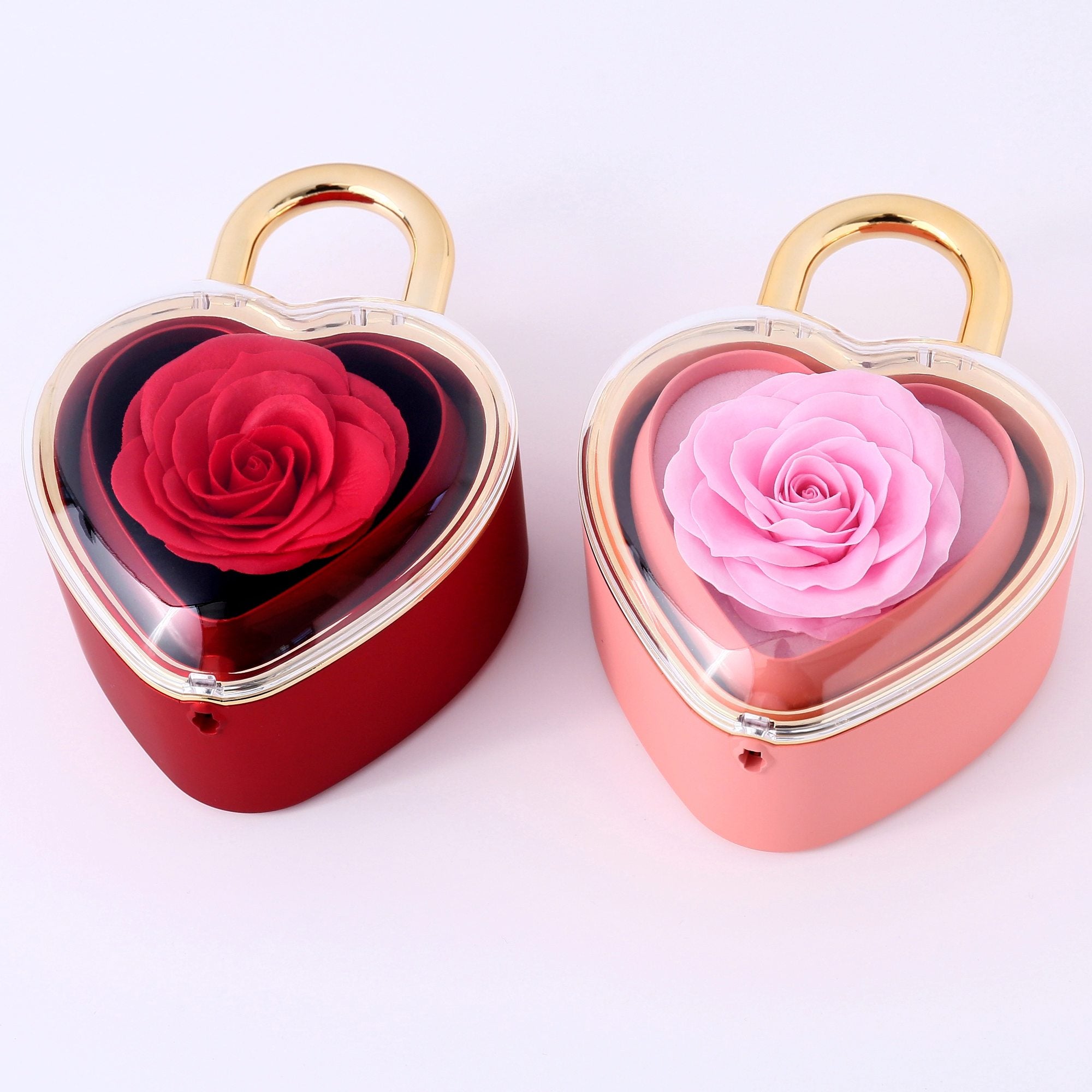 Herzschloss Rosenbox – mit Doppelherz Halskette und echter Rose