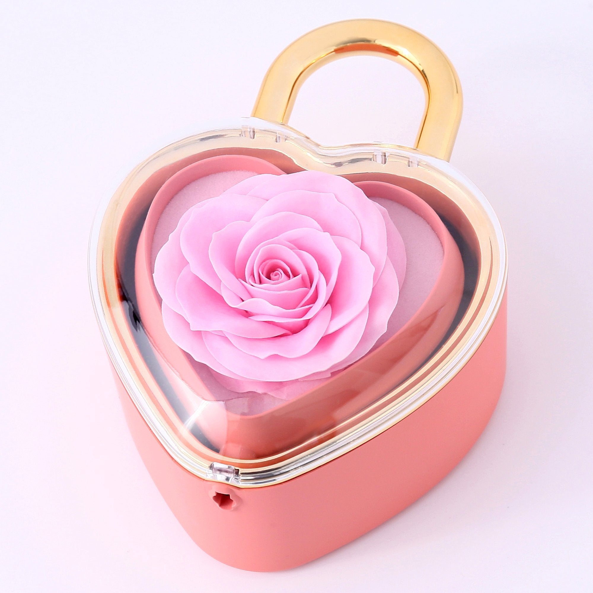 Herzschloss Rosenbox – mit Doppelherz Halskette und echter Rose
