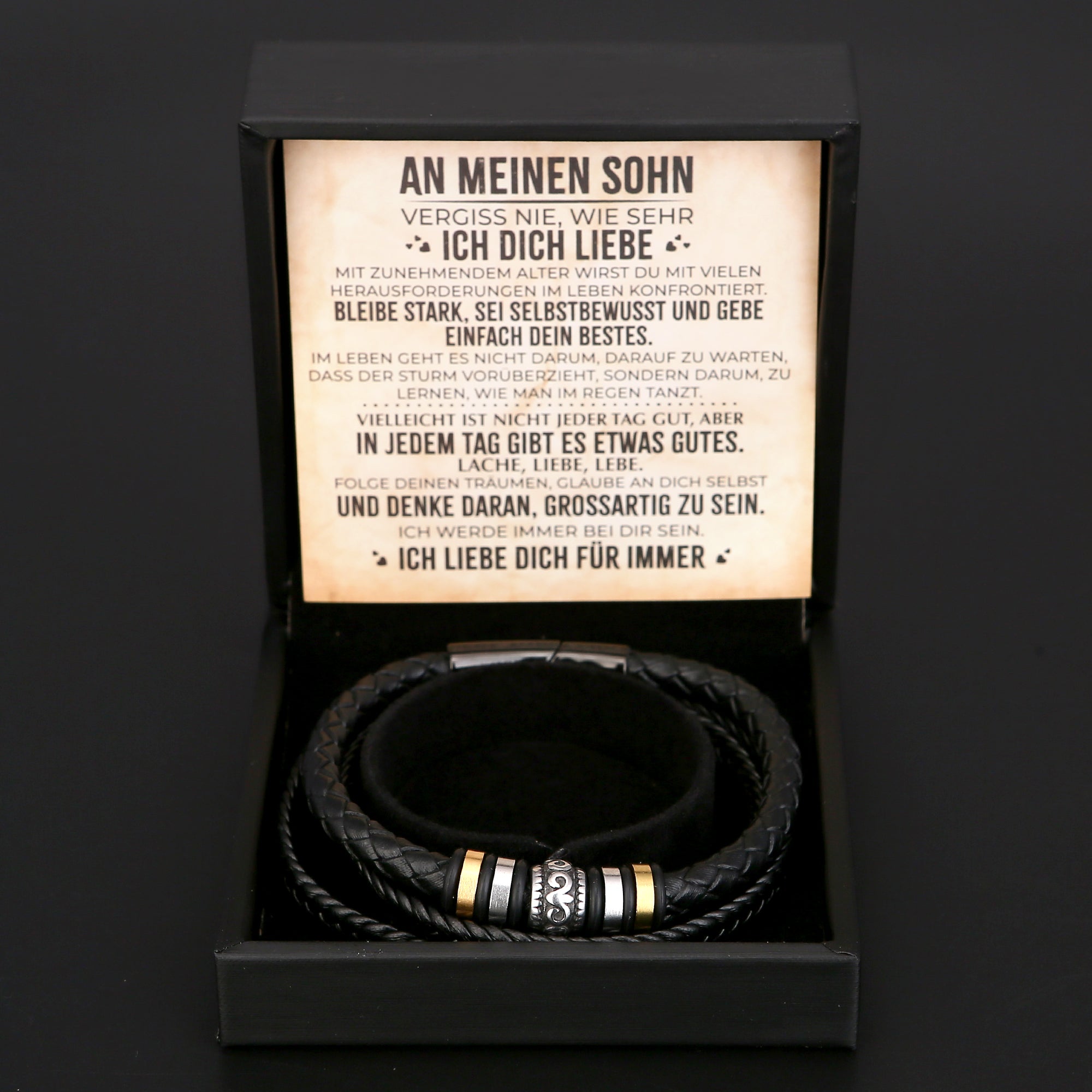An meinen Sohn - Geflochtenes Edelstahl Lederarmband