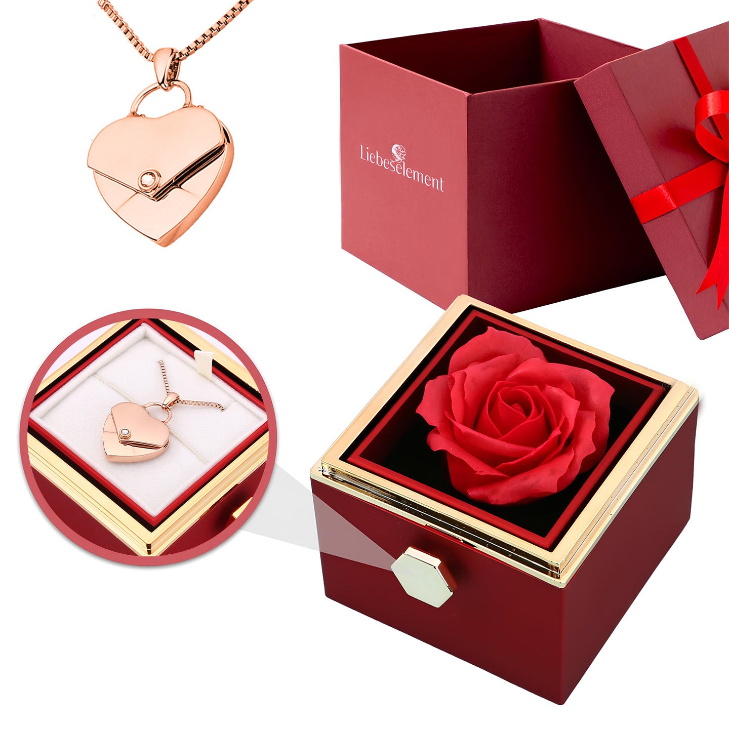 Rosenbox mit Herzkette mit Gravur
