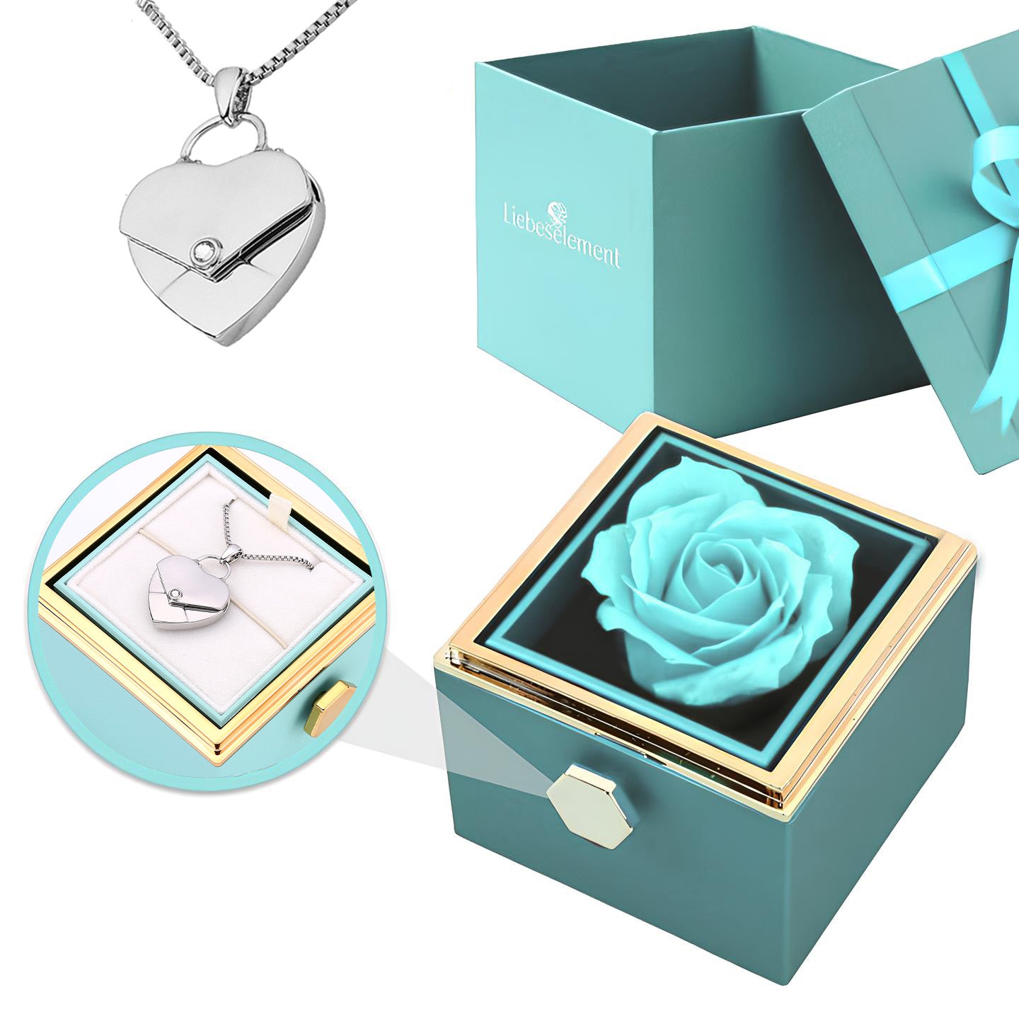 Rosenbox mit Herzkette mit Gravur