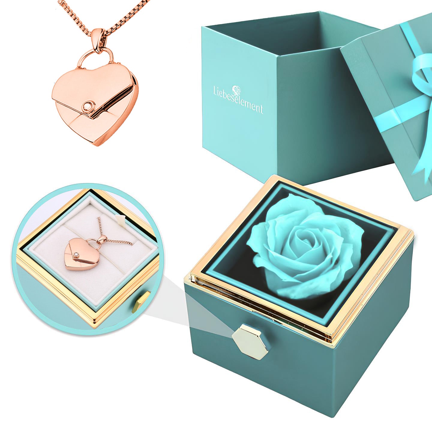 Rosenbox mit Herzkette mit Gravur