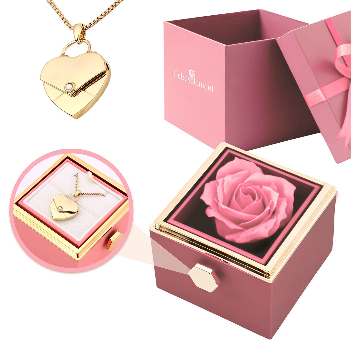Rosenbox mit Herzkette mit Gravur