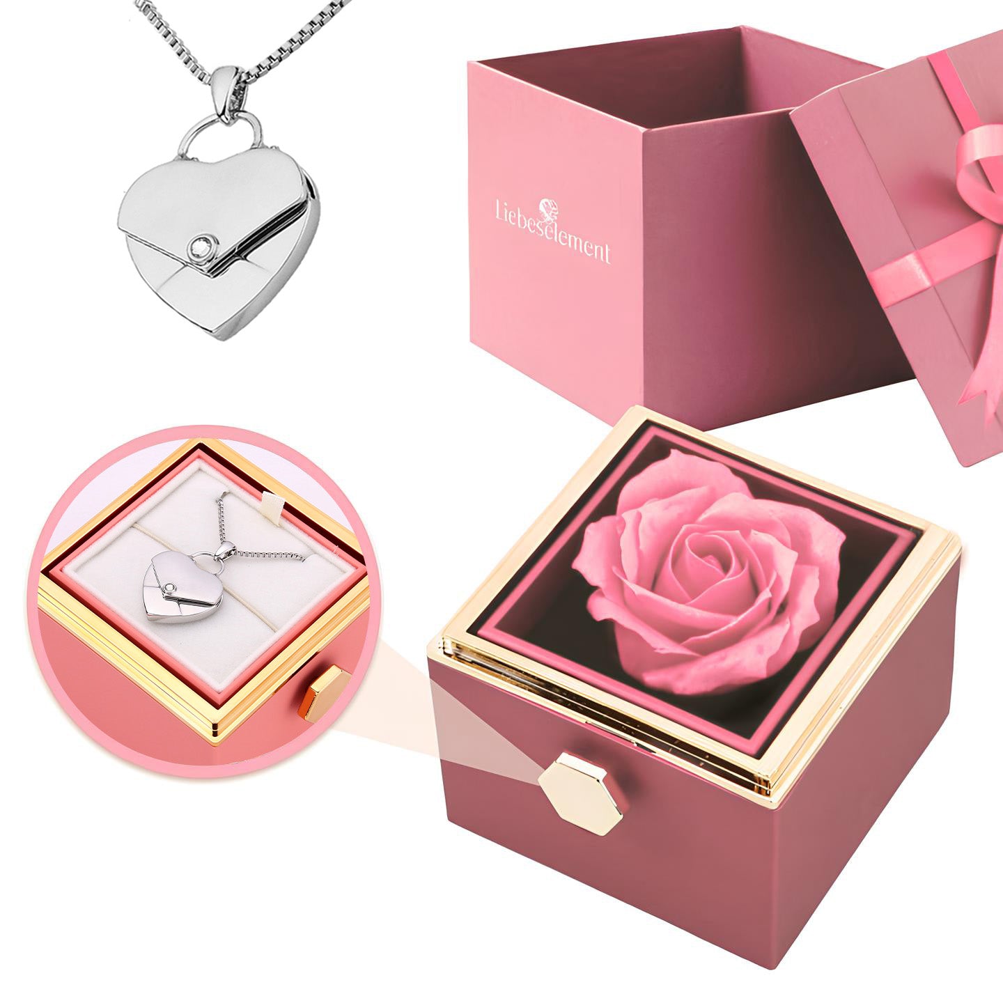 Rosenbox mit Herzkette mit Gravur
