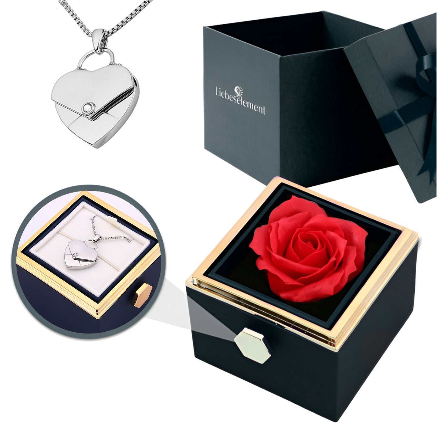 Rosenbox mit Herzkette mit Gravur