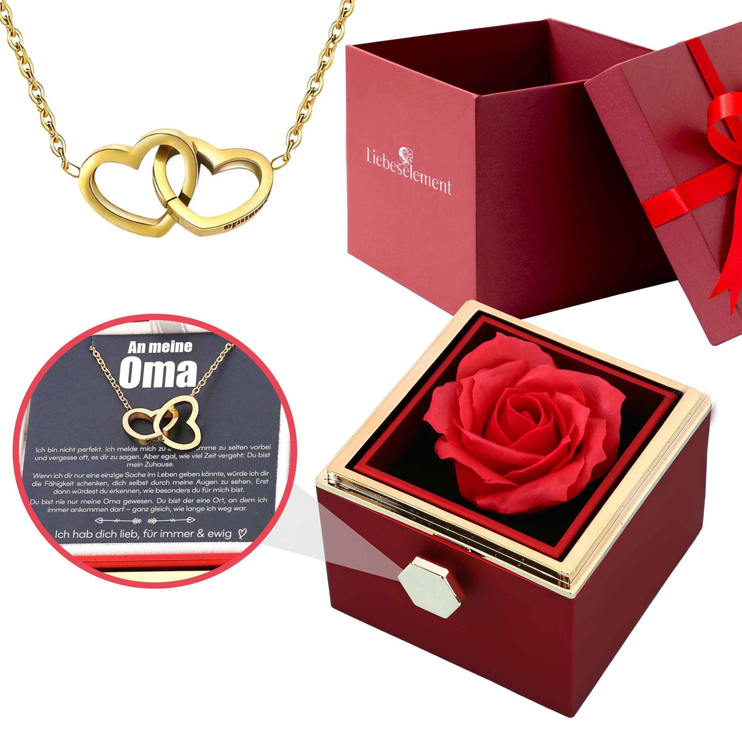 An meine Oma - Ewige Rosenbox mit versteckter Halskette