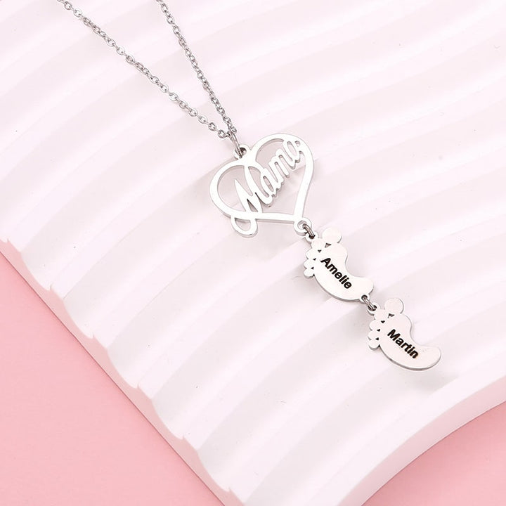 S925 Sterling Silber - Mama Herzkette mit Füßchen-Namen