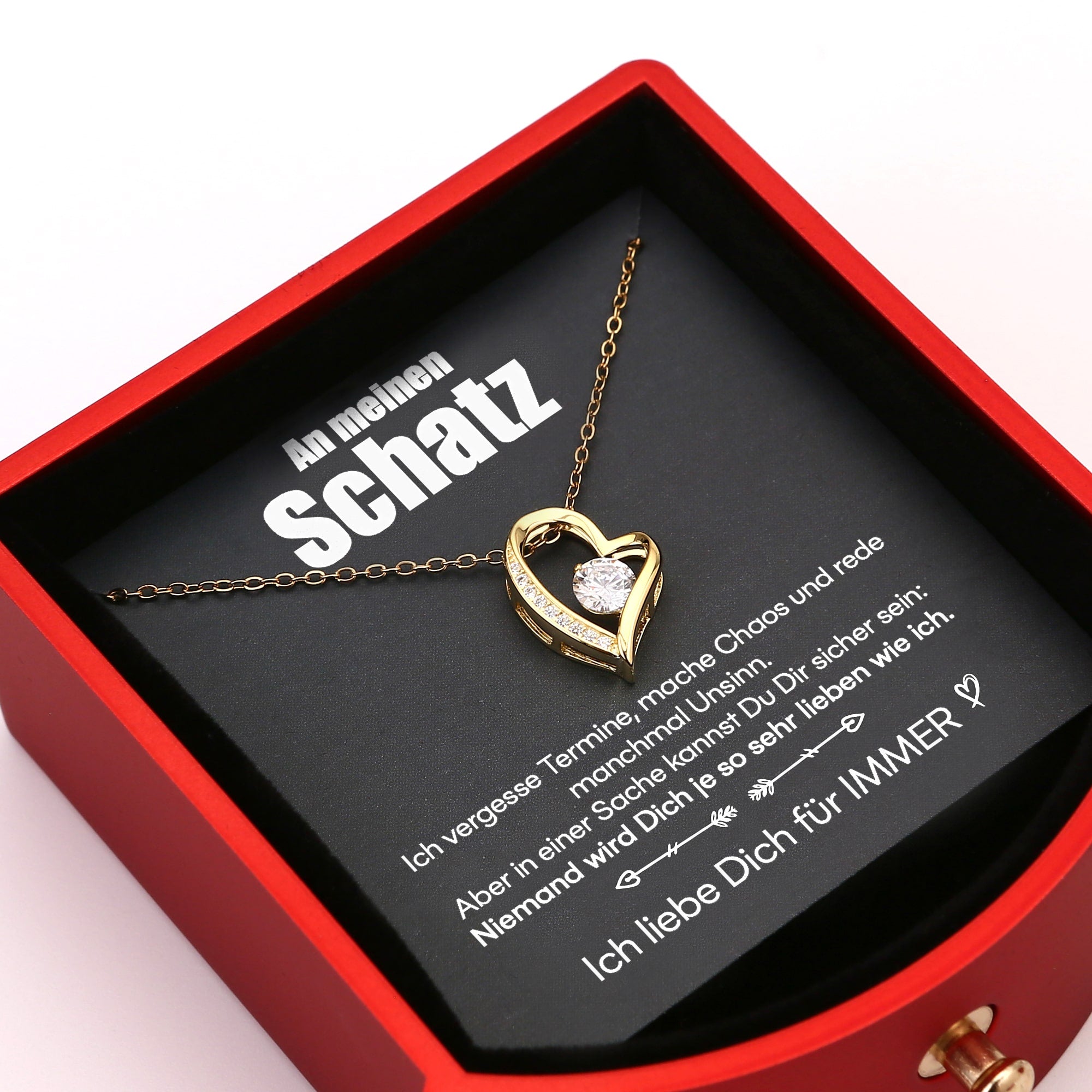 Ewige Rosenbox - 14k Weißgold Halskette & süßer Notiz - An meinen Schatz