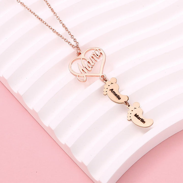 S925 Sterling Silber - Mama Herzkette mit Füßchen-Namen
