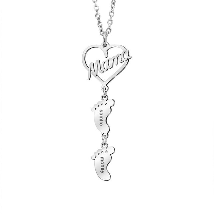 S925 Sterling Silber - Mama Herzkette mit Füßchen-Namen