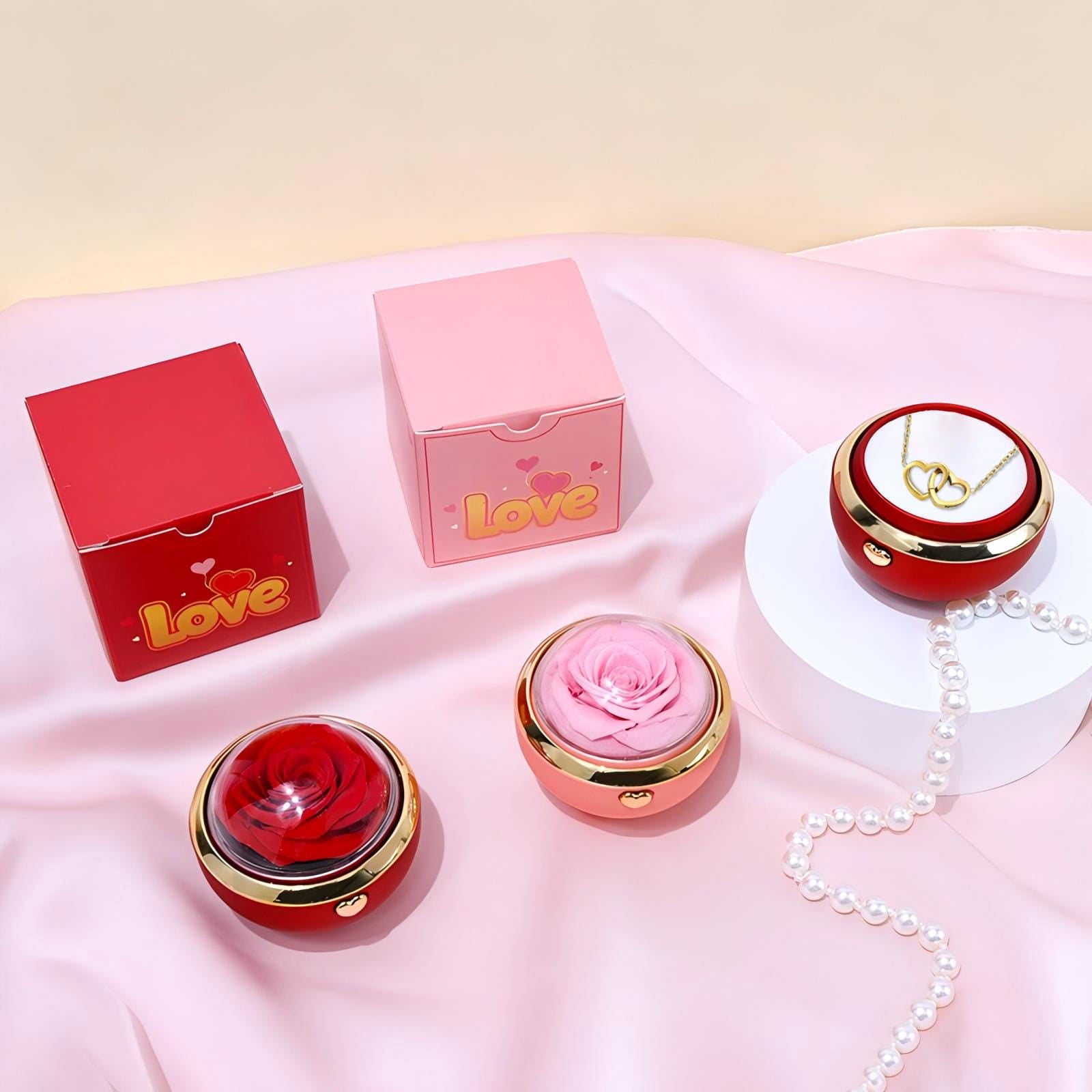 Ewige Rosenbox - Mit versteckter 14k Gold Doppelhalskette