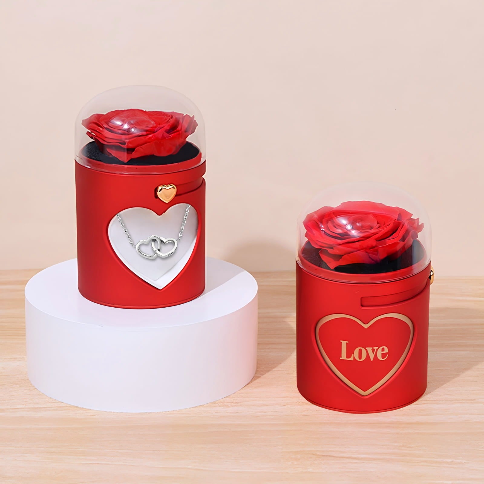 Schiebe Rosenbox - Mit versteckter 14k Halskette