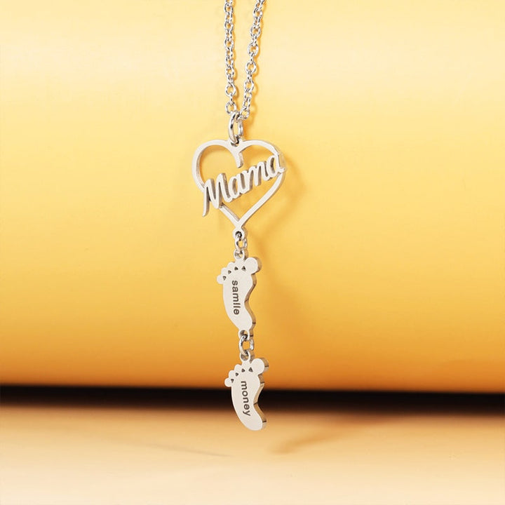 S925 Sterling Silber - Mama Herzkette mit Füßchen-Namen