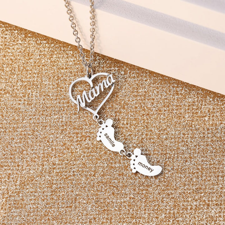 S925 Sterling Silber - Mama Herzkette mit Füßchen-Namen