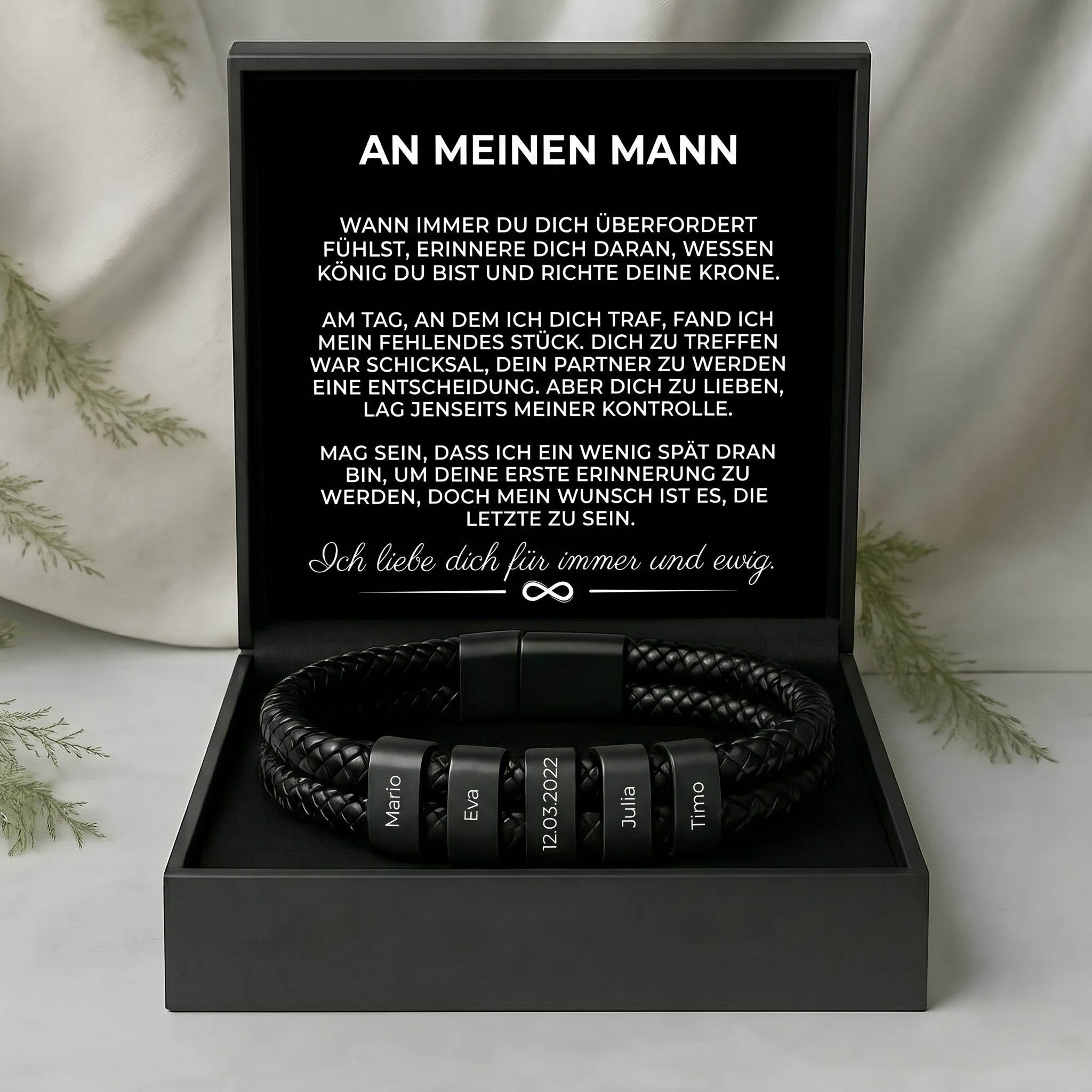 An meinen Mann - Lederarmband mit gravierten Beads