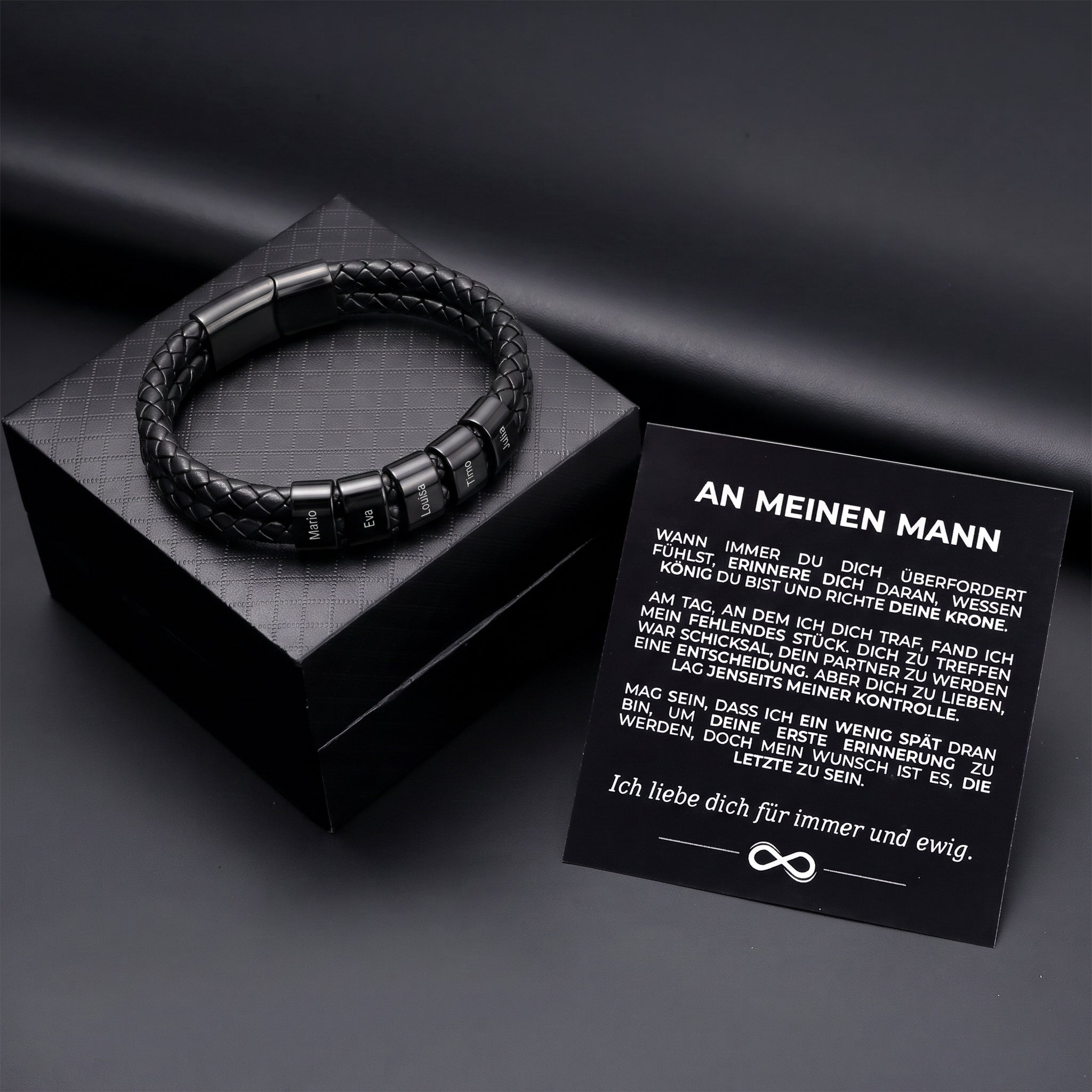 An meinen Mann - Lederarmband mit gravierten Beads