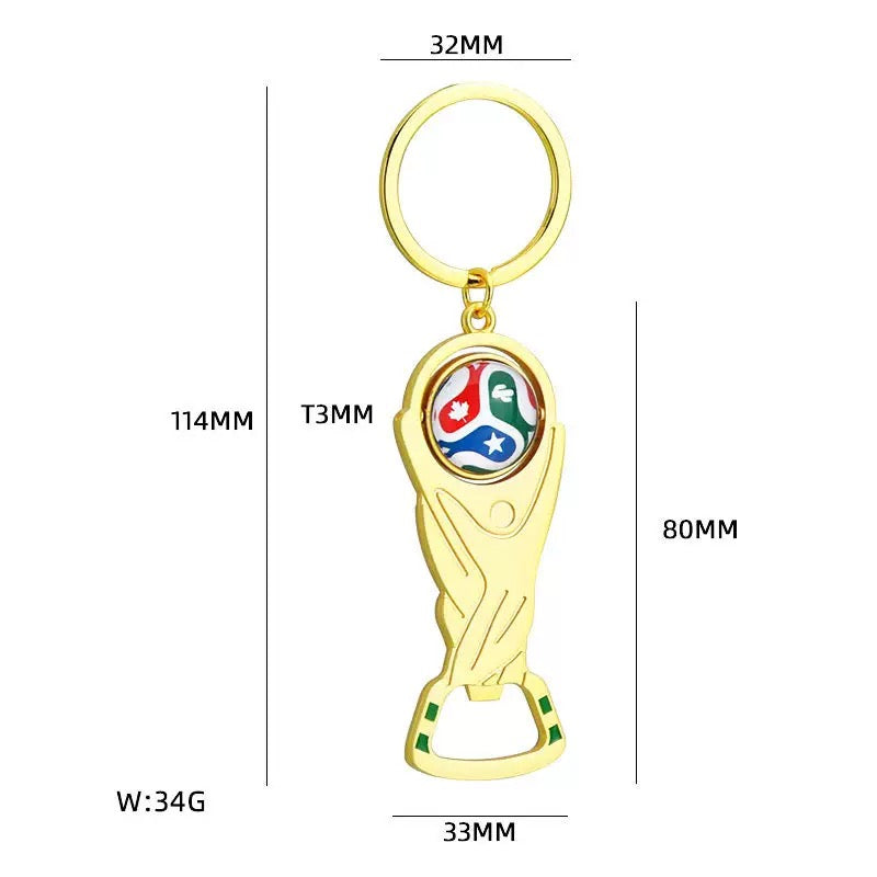 Fußball Pokal Schlüsselanhänger mit Flaschenöffner – Goldfarbener Anhänger mit Fußballmotiv