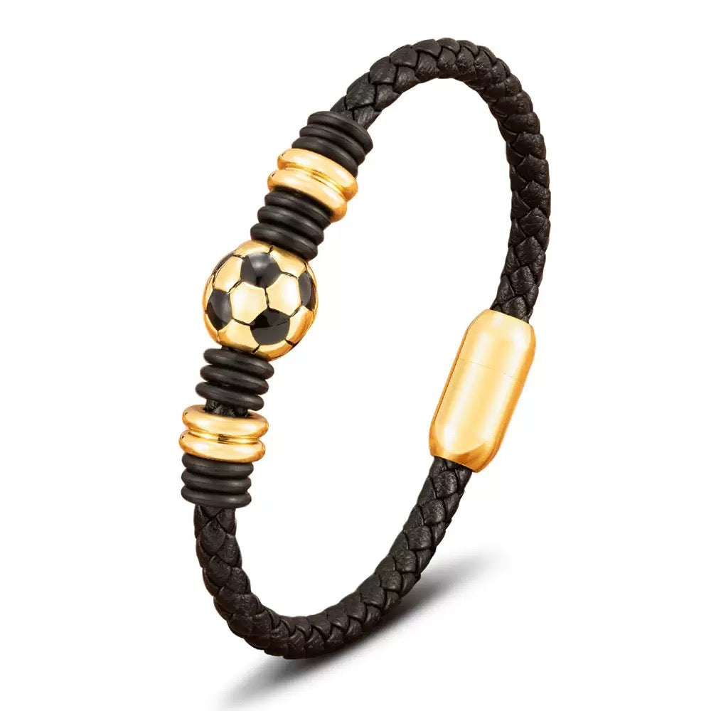 Fußball Lederarmband mit Ball-Perle