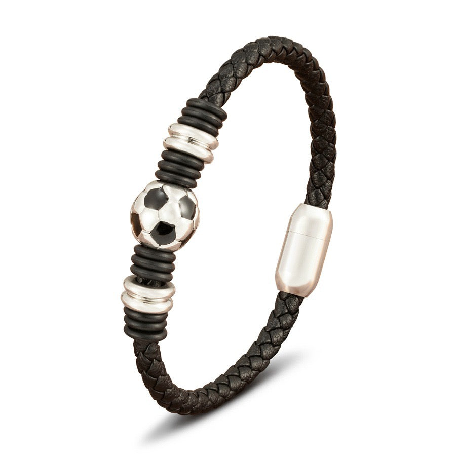 Fußball Lederarmband mit Ball-Perle