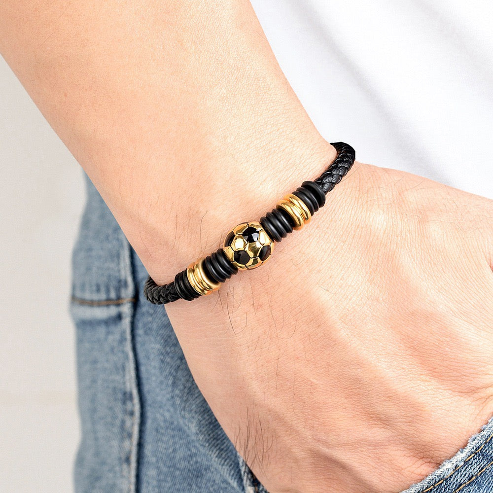Fußball Lederarmband mit Ball-Perle
