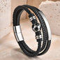Fußball Armband Schwarz – Mehrreihiges geflochtenes Armband mit Fußball-Perle