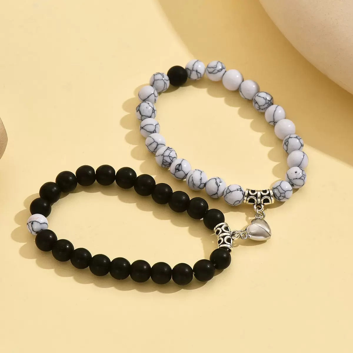 Magnetische Armbänder für Paare, 2er-Set, Naturstein-Perlenarmband, magnetisches Liebesarmband, Geschenk für Paare/Freund/Freundin