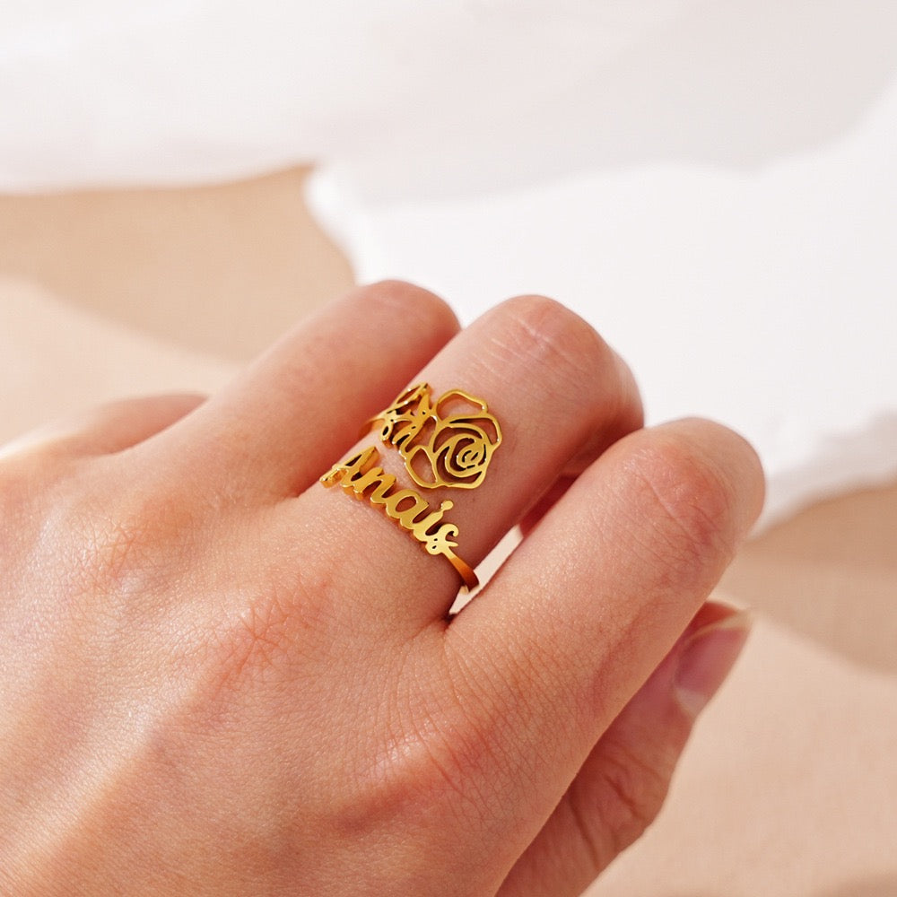 Personalisierter Geburtsblumen-Ring mit Name