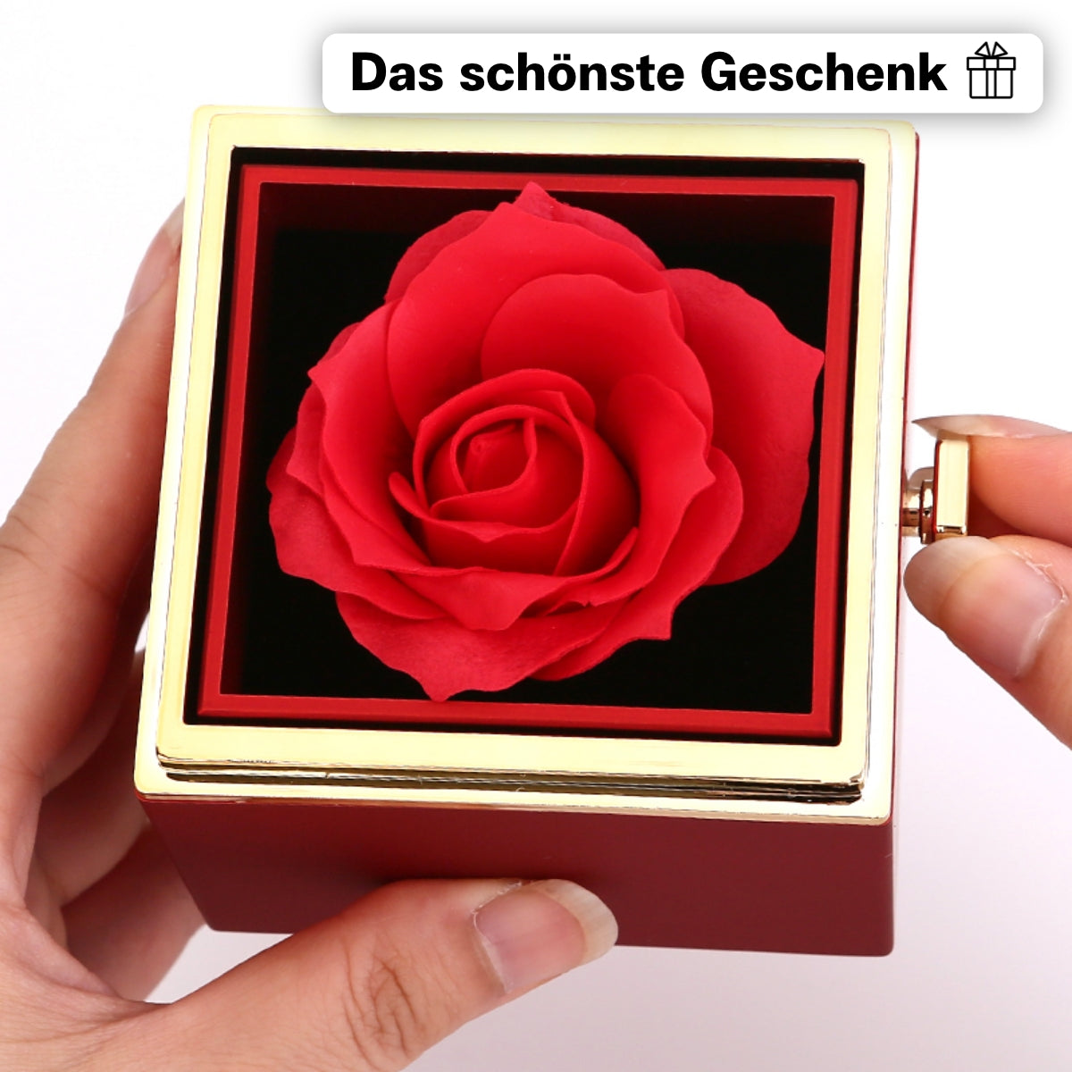 Ewige Rosenbox – mit Doppelherz Halskette und echter Rose