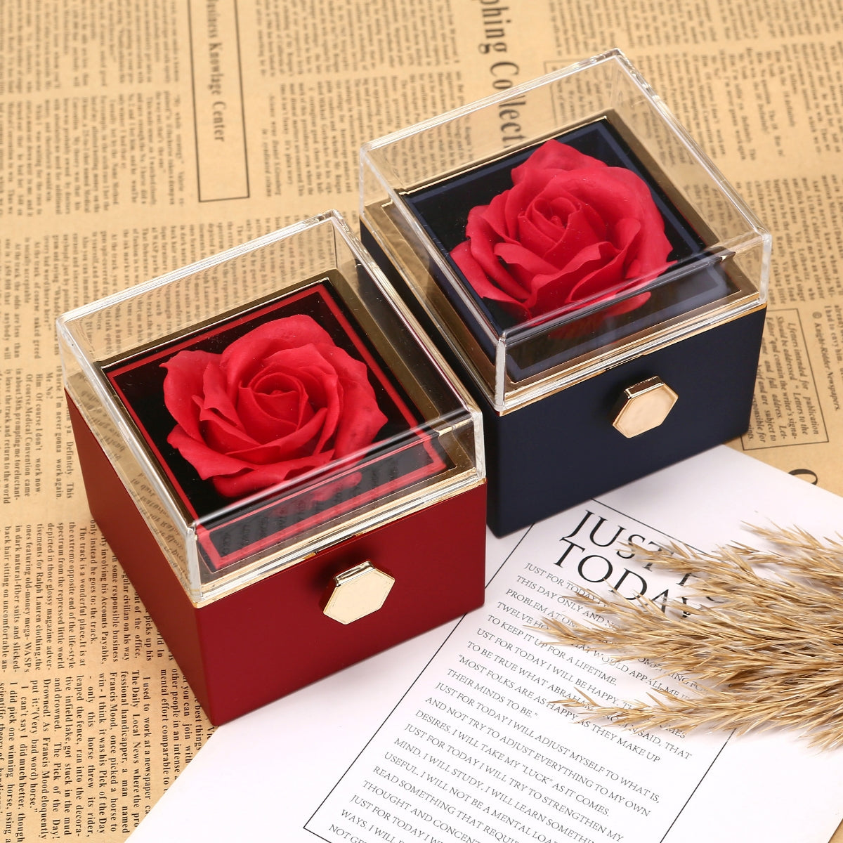 Ewige Rosenbox – mit Herz-Halskette, Liebesnotiz und echter Rose