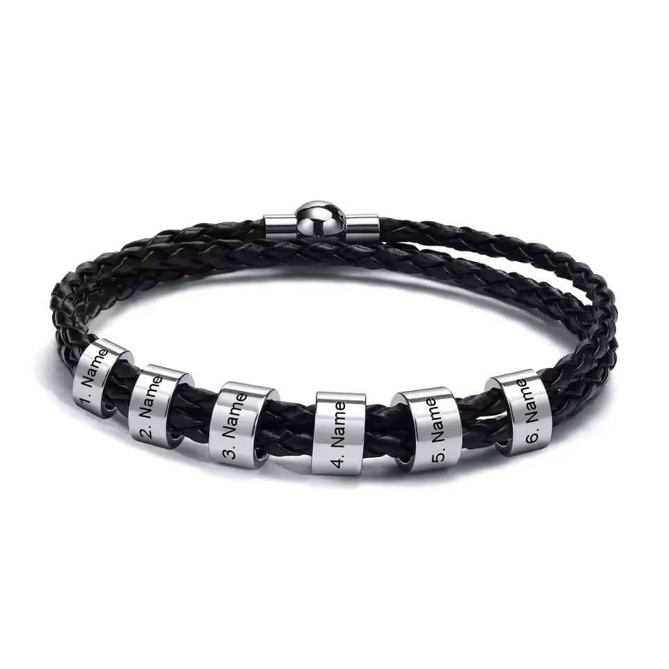 Personalisiertes Lederarmband mit Namensringen