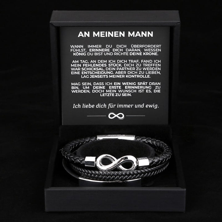 An Meinen Mann - Personalisiertes Herren Unendlichkeit Lederarmband mit Geschenkbox