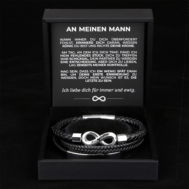 An Meinen Mann - Personalisiertes Herren Unendlichkeit Lederarmband mit Geschenkbox