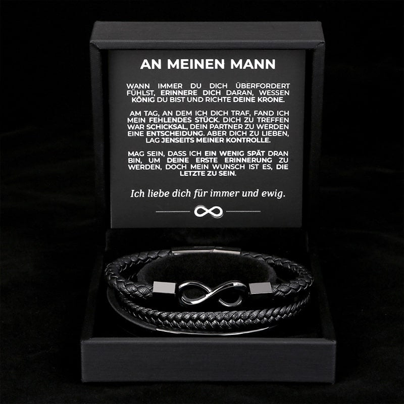 An Meinen Mann - Personalisiertes Herren Unendlichkeit Lederarmband mit Geschenkbox