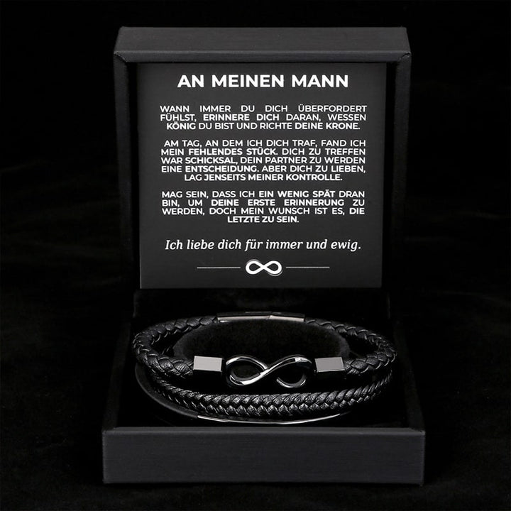 An Meinen Mann - Personalisiertes Herren Unendlichkeit Lederarmband mit Geschenkbox