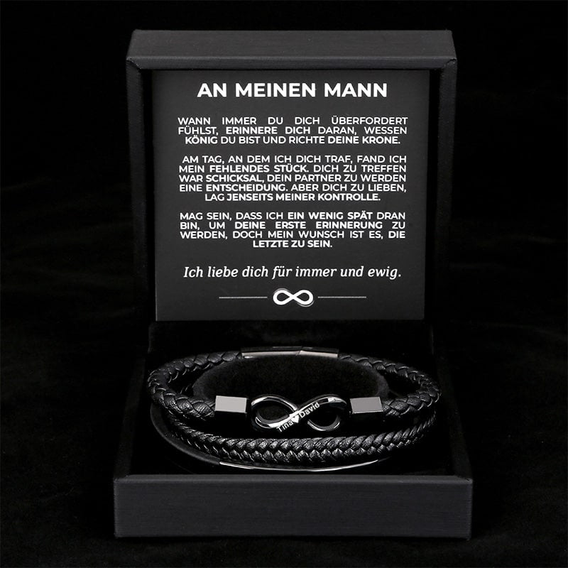 An Meinen Mann - Personalisiertes Herren Unendlichkeit Lederarmband mit Geschenkbox