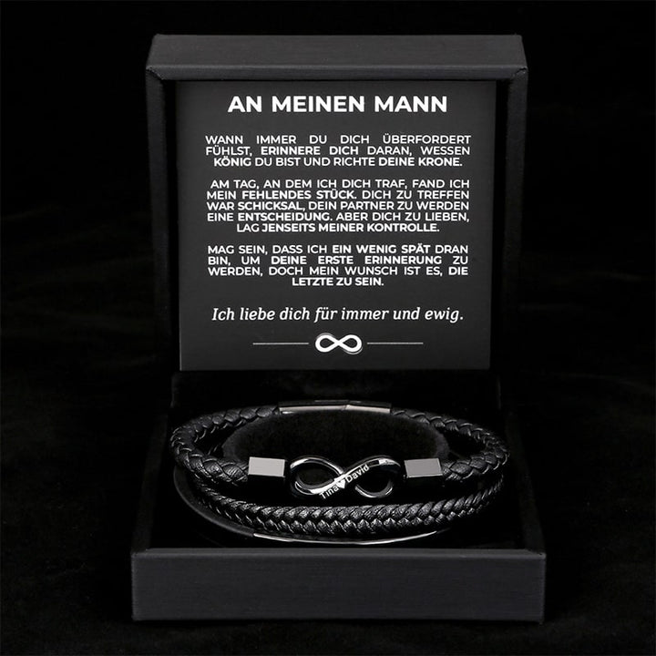 An Meinen Mann - Personalisiertes Herren Unendlichkeit Lederarmband mit Geschenkbox