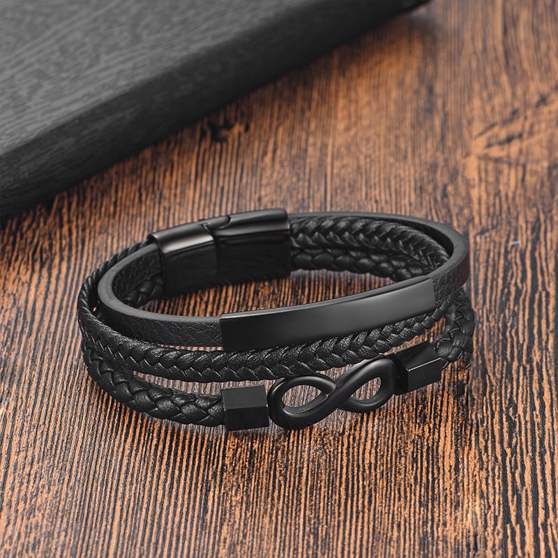 An Meinen Mann - Personalisiertes Herren Unendlichkeit Lederarmband mit Geschenkbox