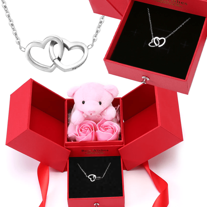 Rosenbär Box - Gravierte Halskette & ewige Rosen