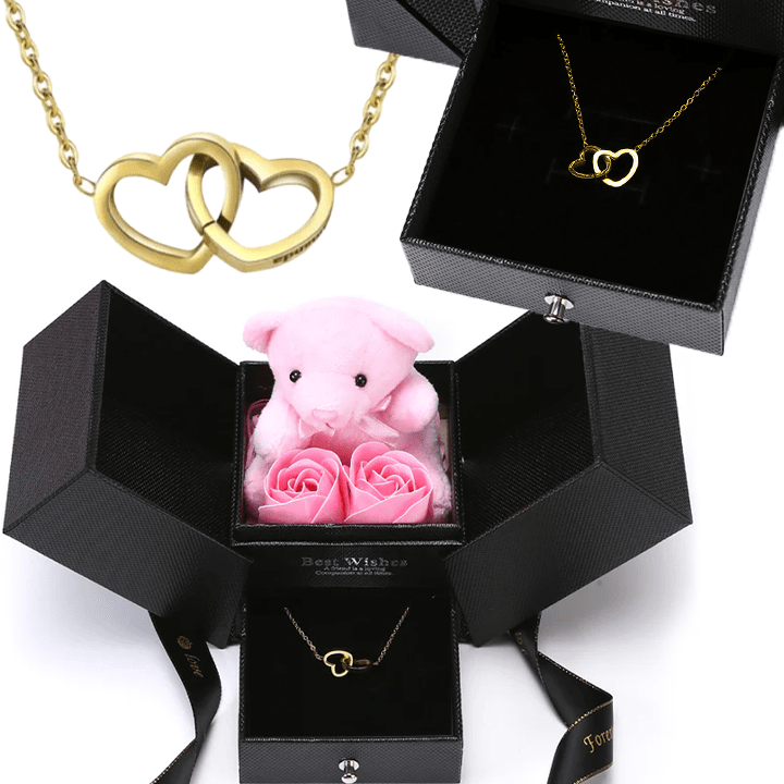 Rosenbär Box - Gravierte Halskette & ewige Rosen